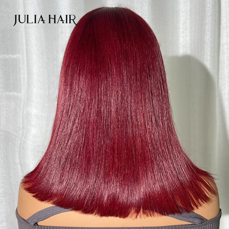 Julia Hair Wolf Cut Burgundy Bob With Bangs Pre Plucked Hairline 13x4 Lace Frontal Human Hair Wig With Baby Hair - theultimatemarketshop