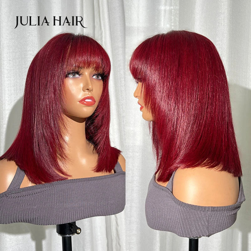 Julia Hair Wolf Cut Burgundy Bob With Bangs Pre Plucked Hairline 13x4 Lace Frontal Human Hair Wig With Baby Hair - theultimatemarketshop