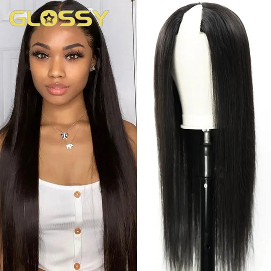 250 Density V Part Bone Straight Glueless Wig Human Hair Ready To Wear  30 Inch Brazilian Wigs for Women