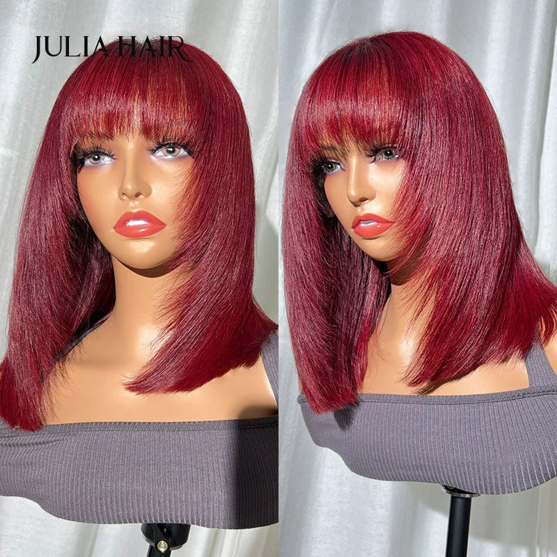 Julia Hair Wolf Cut Burgundy Bob With Bangs Pre Plucked Hairline 13x4 Lace Frontal Human Hair Wig With Baby Hair - theultimatemarketshop