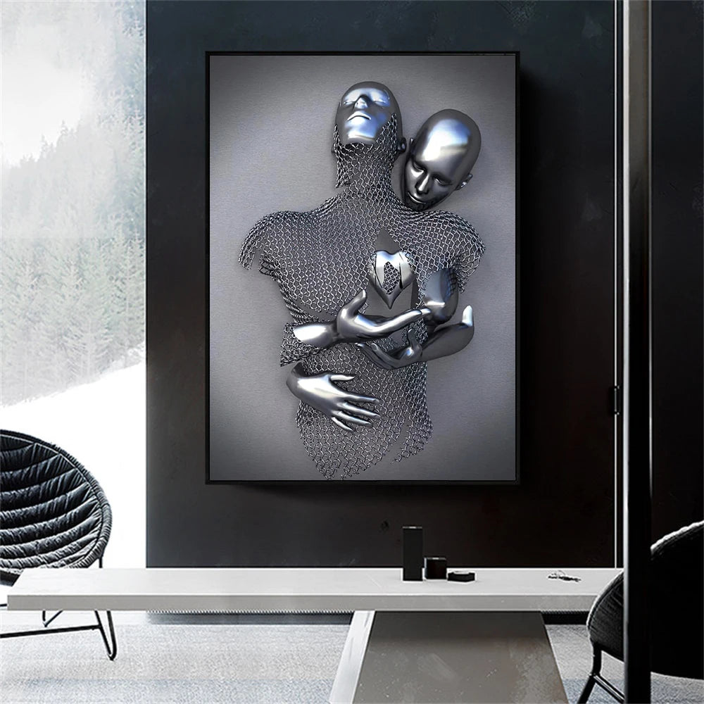 Abstract Metal Figure Statue Canvas Painting Romantic Wall Art Posters And Prints