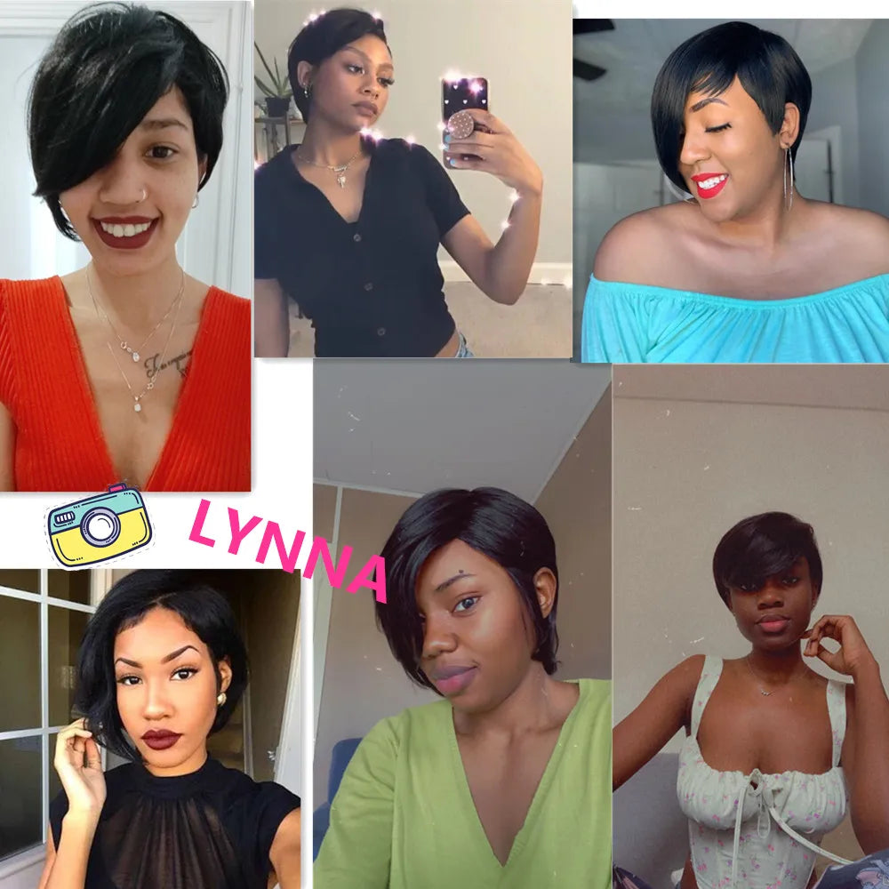 Short Human Hair Pixie Cut Wigs Non Lace Front Human Hair Wigs With Bangs For Black Women  Remy Brazilian - theultimatemarketshop