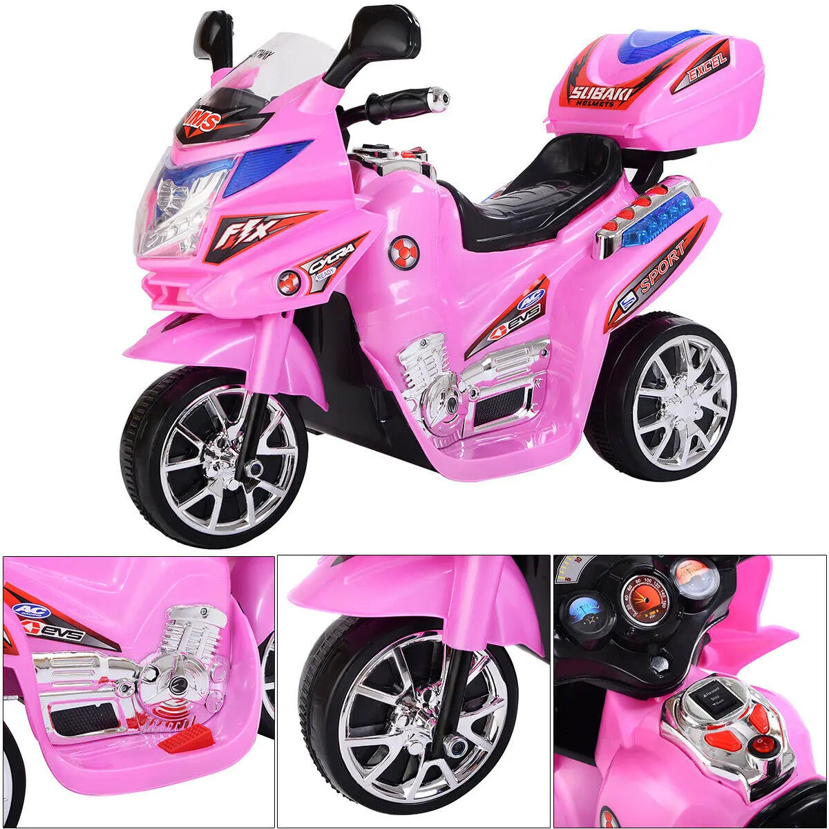 1.86 MPH 3 Wheel Black Ride On Motorcycle Battery Powered Bicycle Kids Toy