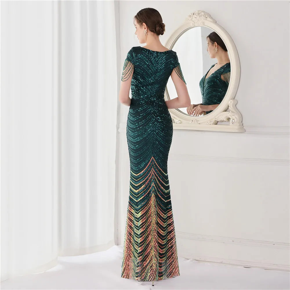 Elegant V Neck Mermaid Evening Dress Long Luxury Beads Women Evening Party Dresses New Formal Dress