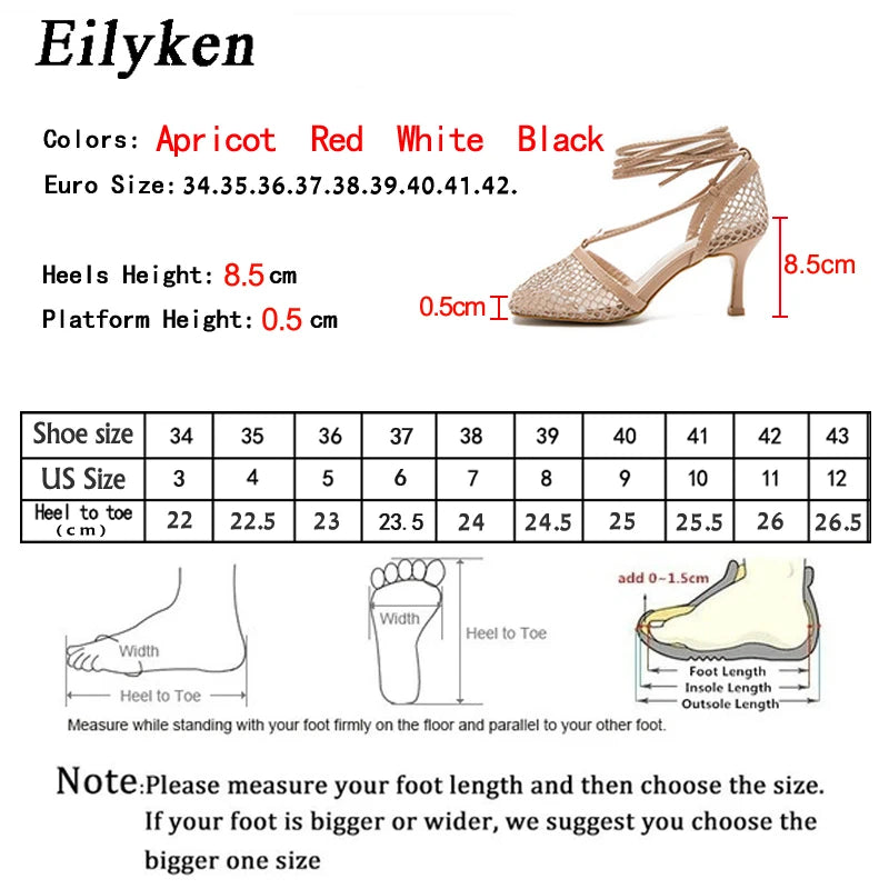 Eilyken Autumn Mesh Sandals Square Toe High Heel Lace Up - theultimatemarketshop