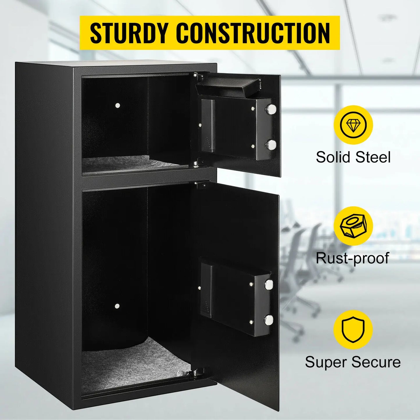 Double Door Safe Deposit Box, Secret Hidden Piggy Bank, Steel, Separate Storage Space Electronic Lock Use for Office/Home