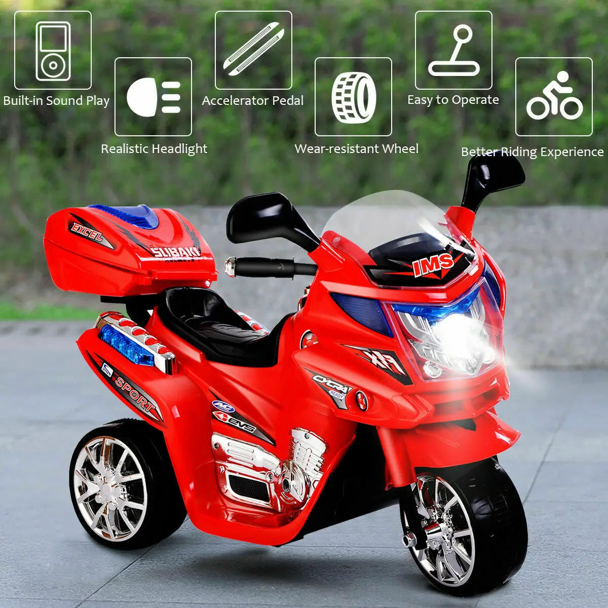 1.86 MPH 3 Wheel Black Ride On Motorcycle Battery Powered Bicycle Kids Toy