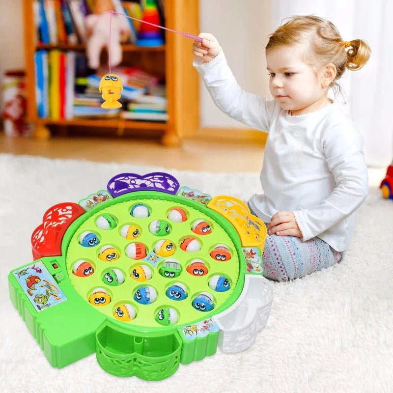 Electric Rotating Fishing Play Game Musical Fish Plate Set Magnetic Indoor/Outdoor Sports Toys for Children