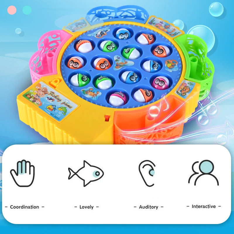 Electric Rotating Fishing Play Game Musical Fish Plate Set Magnetic Indoor/Outdoor Sports Toys for Children