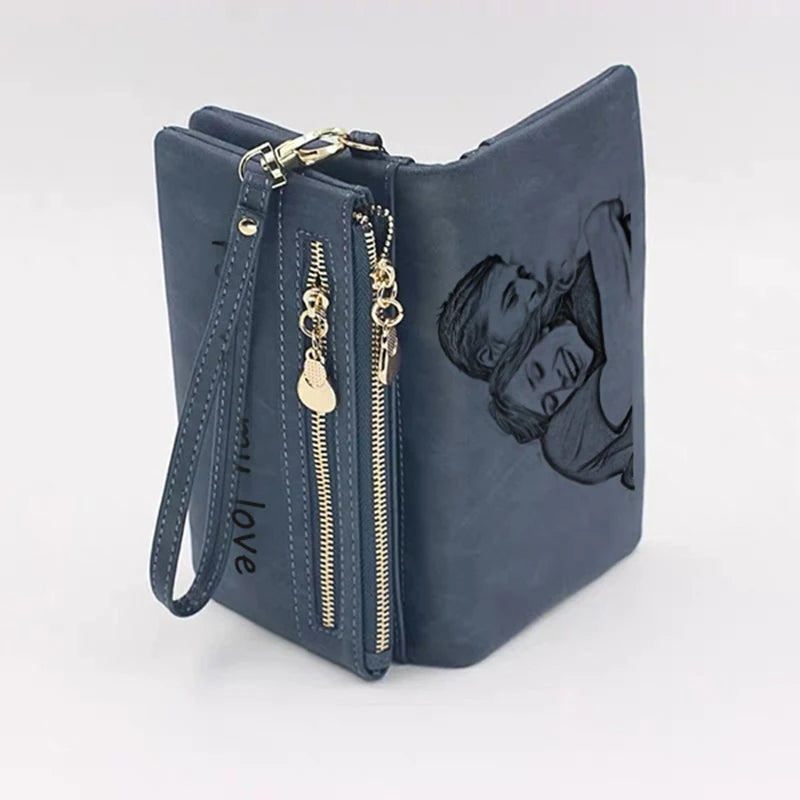 Customized Photo Wallet Personality Fashion Ladies Synthetic Leather Double Zipper Clutch