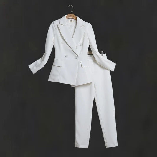 Women white Slim Pant Suits Female suit dress Notch Lapel Women's Business Office Suit