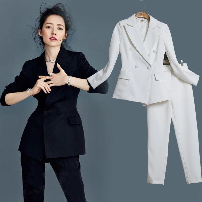 Women white Slim Pant Suits Female suit dress Notch Lapel Women's Business Office Suit