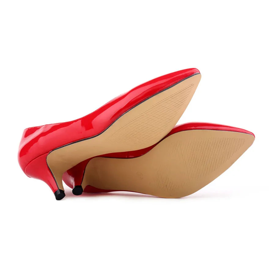 Spike Heel Concise Lady Office Shoes Pointed Toe Patent Leather Women Pumps Shallow Red High Heels Female Bride Shoes