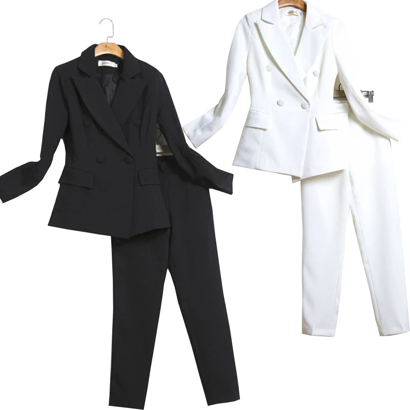 Women white Slim Pant Suits Female suit dress Notch Lapel Women's Business Office Suit