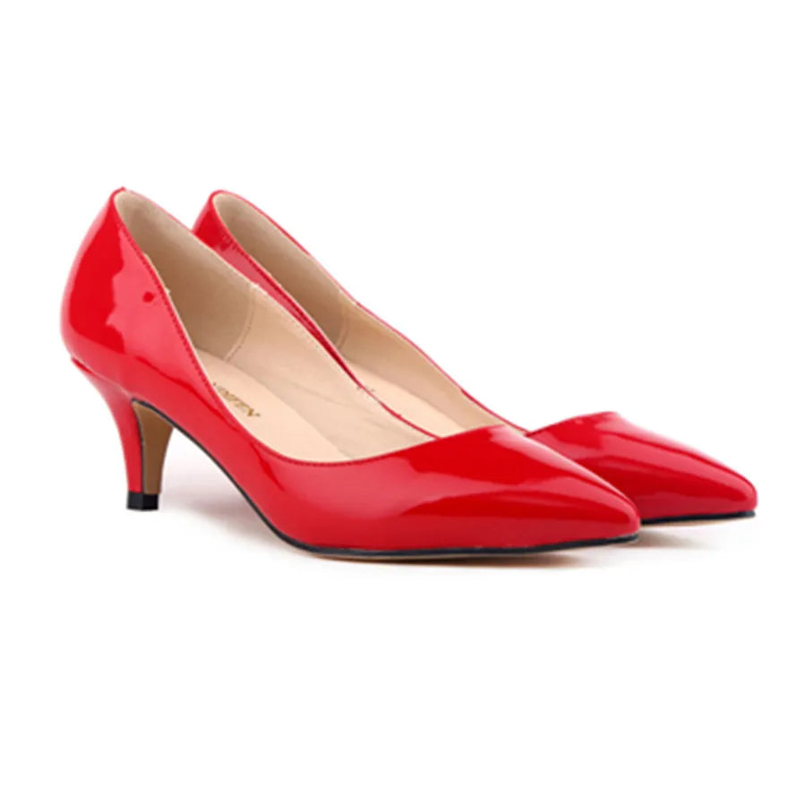 Spike Heel Concise Lady Office Shoes Pointed Toe Patent Leather Women Pumps Shallow Red High Heels Female Bride Shoes