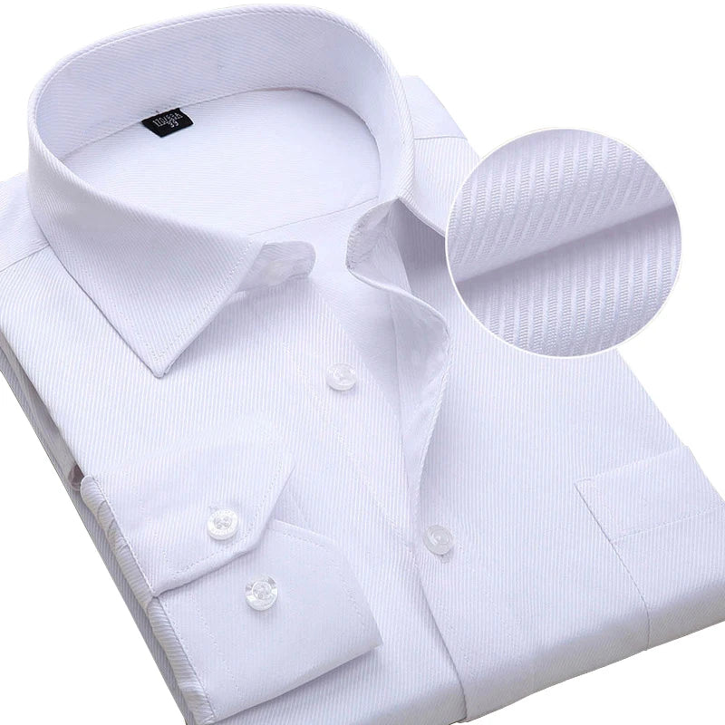 Plus Size Men Dress Shirts Long Sleeve Slim Fit Solid Striped Business Formal White Man Shirt Male Social Big Size Clothing