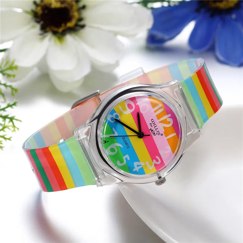 Rainbow Quartz Watch Women Silicone Wrist Watch band