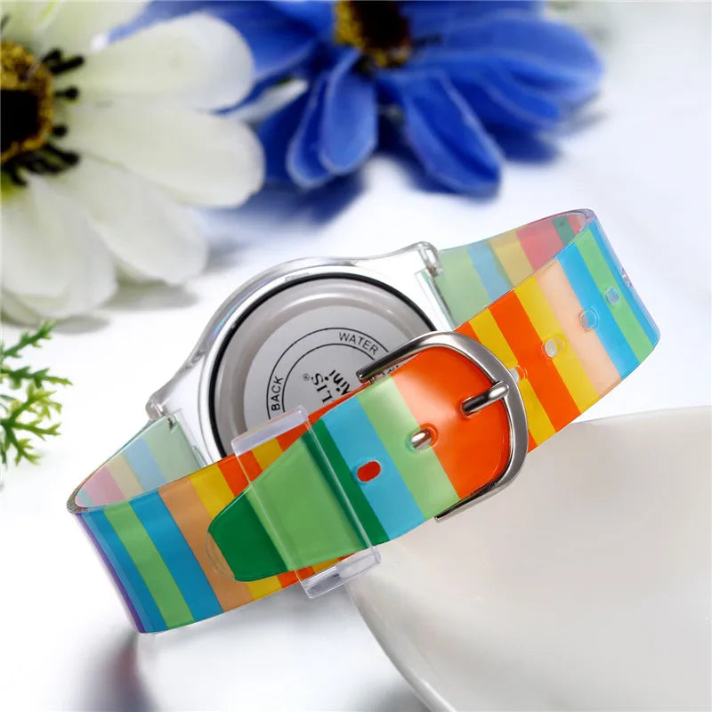 Rainbow Quartz Watch Women Silicone Wrist Watch band