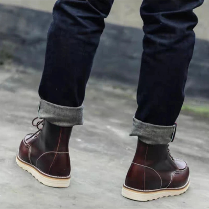 British Men Casual Ankle Boots Cow Leather Shoes Wings Tooling Handmade Autumn Winter Boots