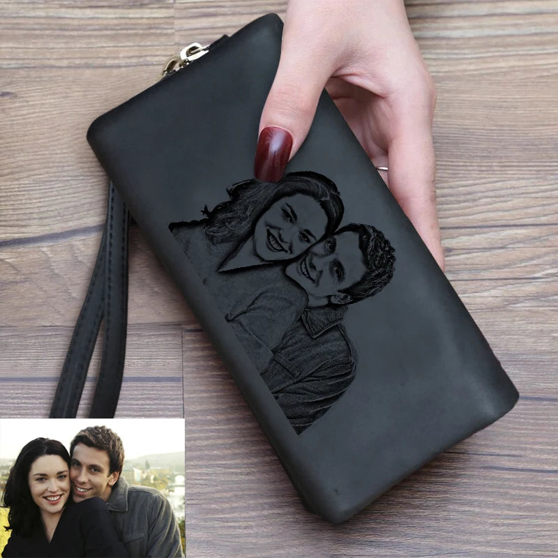 Customized Photo Wallet Personality Fashion Ladies Synthetic Leather Double Zipper Clutch