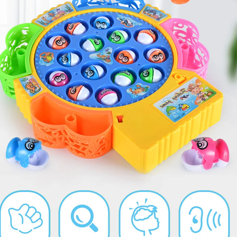 Electric Rotating Fishing Play Game Musical Fish Plate Set Magnetic Indoor/Outdoor Sports Toys for Children