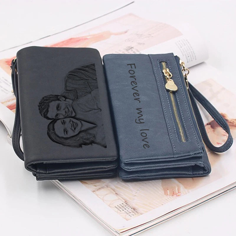 Customized Photo Wallet Personality Fashion Ladies Synthetic Leather Double Zipper Clutch