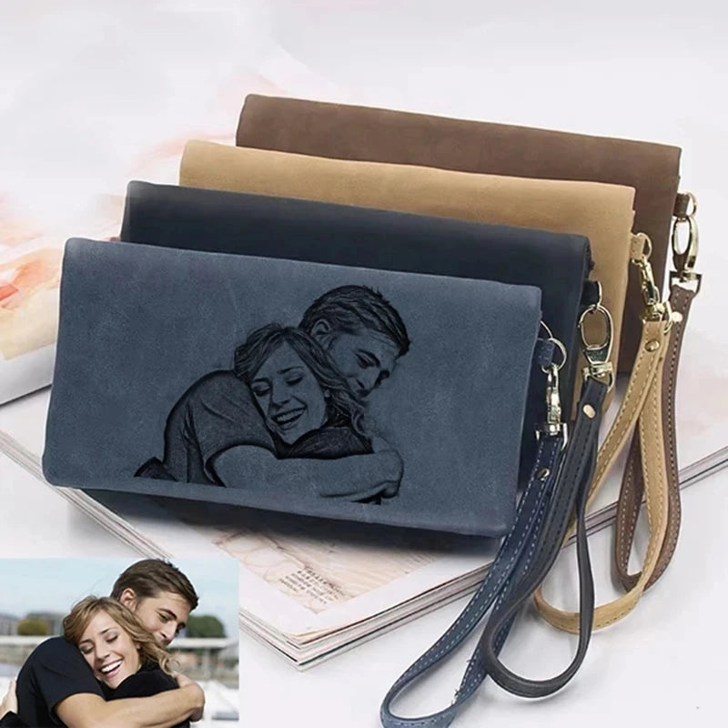 Customized Photo Wallet Personality Fashion Ladies Synthetic Leather Double Zipper Clutch