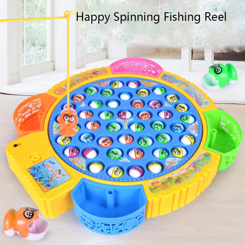 Electric Rotating Fishing Play Game Musical Fish Plate Set Magnetic Indoor/Outdoor Sports Toys for Children