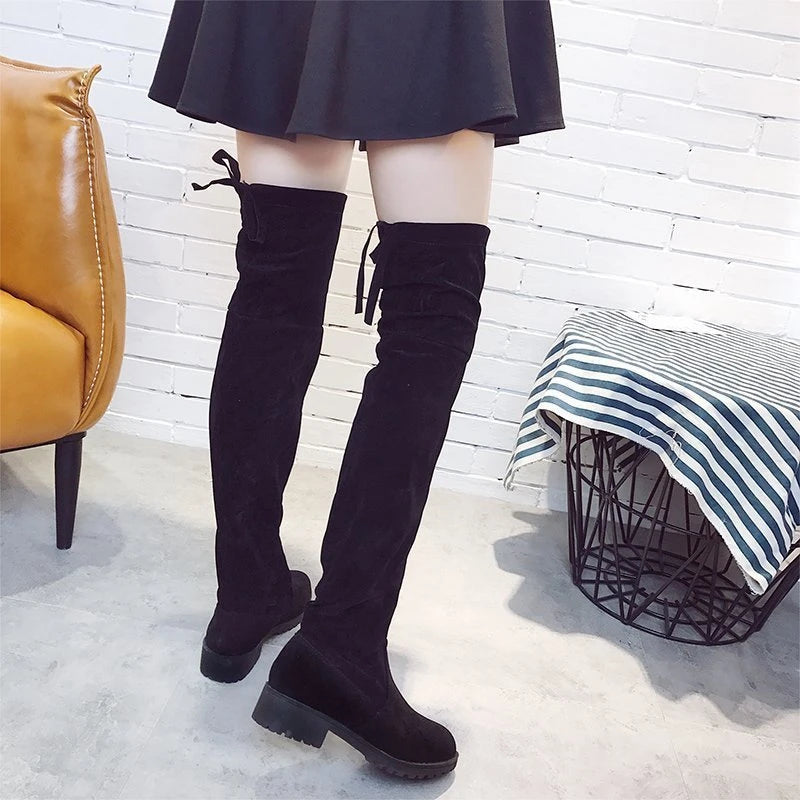 Women Over The Knee Boots, Suede Lace up Thigh High - theultimatemarketshop