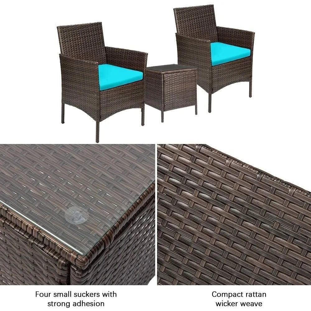 Patio Porch Furniture Set, 3 Pieces Wicker Chairs with Table Outdoor Garden Furniture Sets