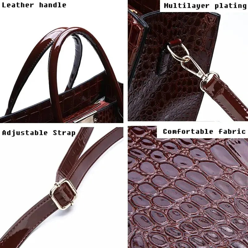 Crocodile Print Women Handbag Purse, Adjustable Straps Crossbody - theultimatemarketshop