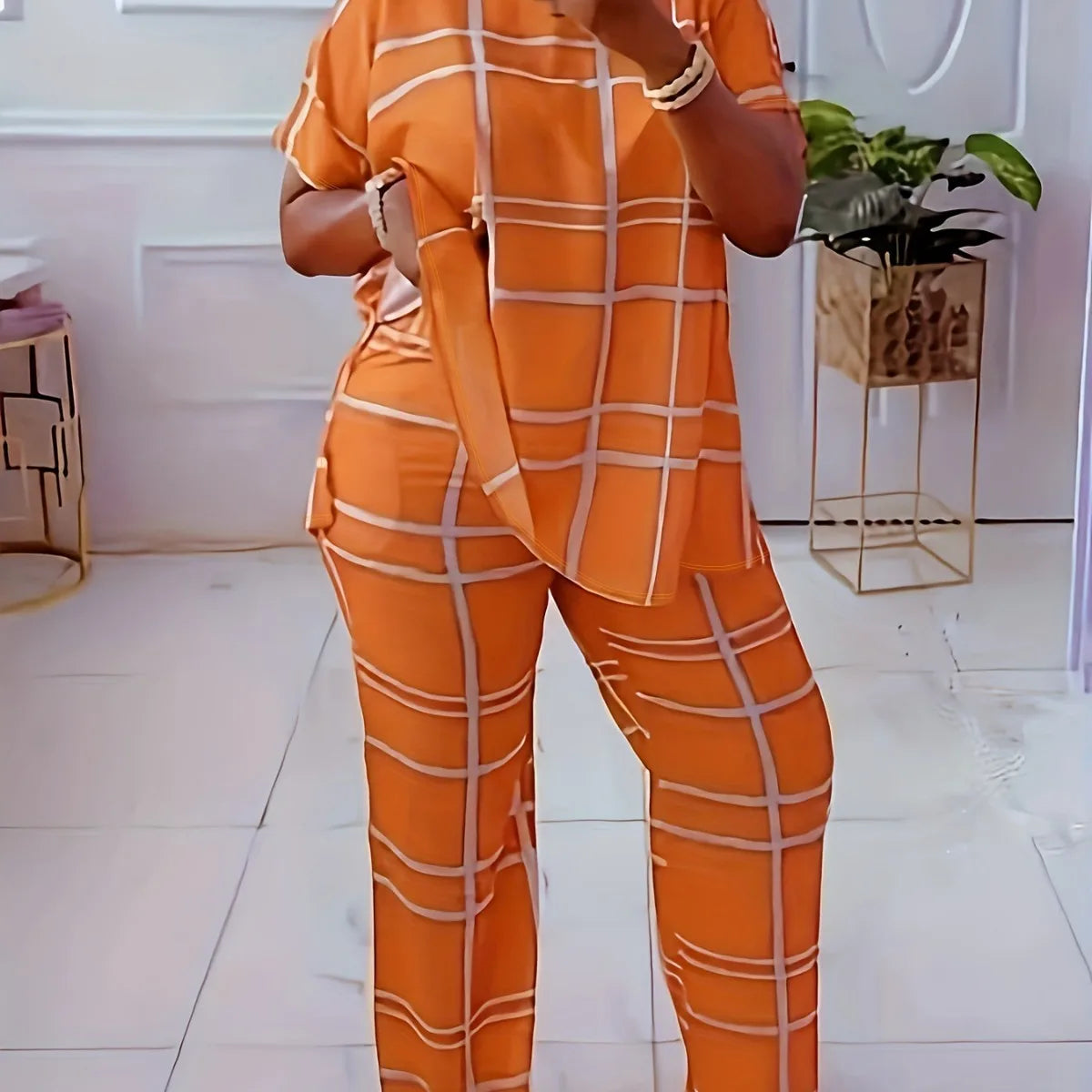 2 Piece Women Matching Sets Stripe Print Pants Suits - theultimatemarketshop