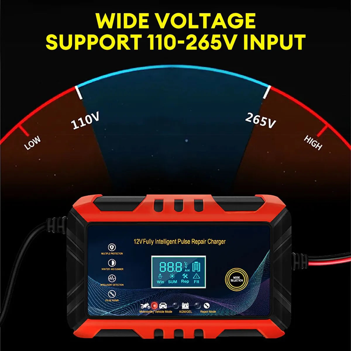 Car Battery Charger 12V Intelligent Pulse Repair LCD Display Car Battery Motorcycle Battery Charging