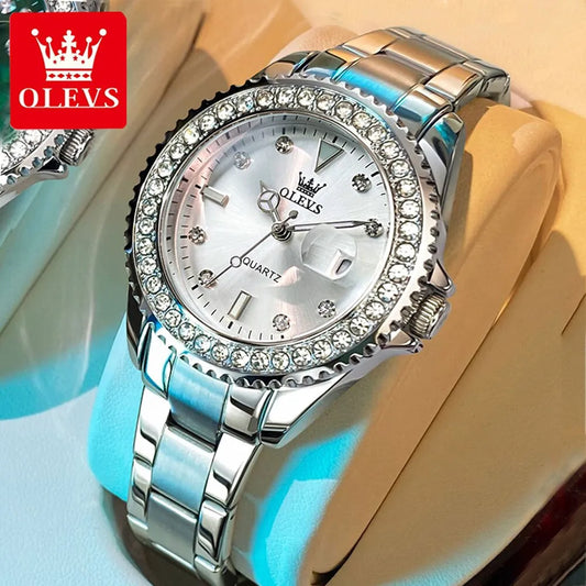 OLEVS Original stainless Steel Diamond Dial Quartz Watch for Women - theultimatemarketshop