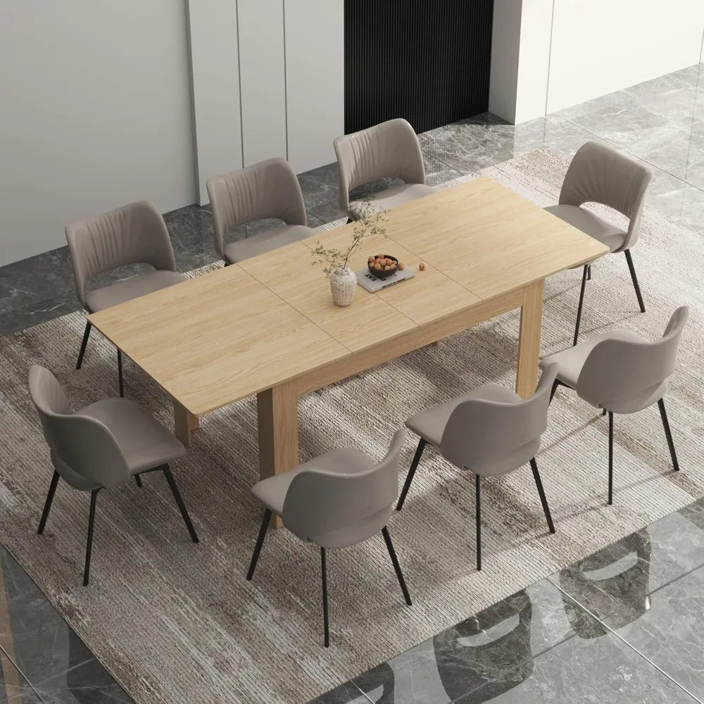 Extendable Dining Table for 6-10 Person, Wooden Dining Room Table, Modern Extendable Table for Gatherings, Meeting