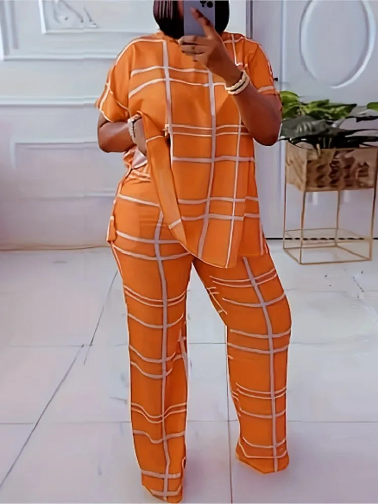 2 Piece Women Matching Sets Stripe Print Pants Suits - theultimatemarketshop