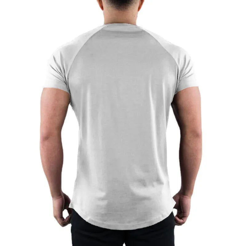 Plain Gym T-shirt Men Summer Fitness Clothing O-Neck Short Sleeve T shirt Cotton Slim Fit Tshirt