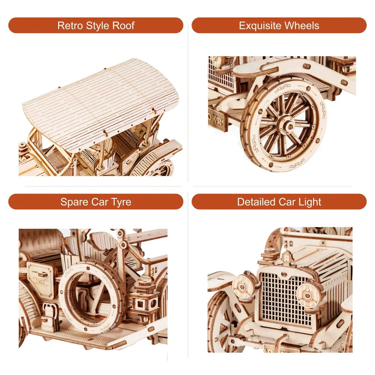 Classic Car 3D Wooden Puzzle Montessori Toys Vintage Car Scale Model Building Kits for Kids