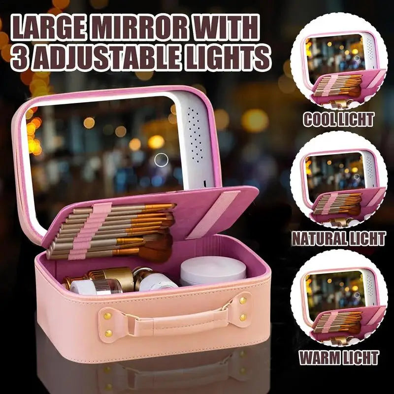 2024 New Lighted Cosmetic Case With Mirror LED Portable Cosmetic Bag Large-capacity Makeup Storage Box Waterproof