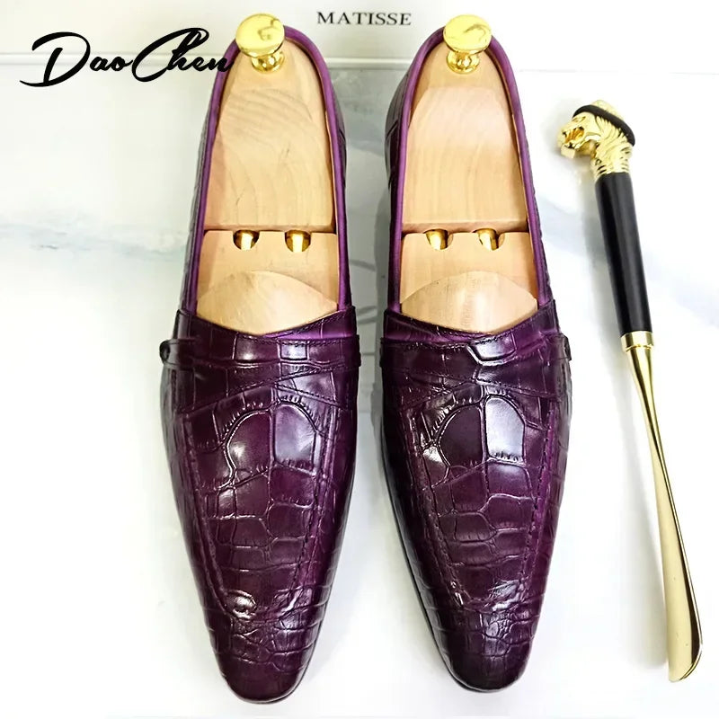 LUXURY  LEATHER MEN LOAFERS  SNAKE PRINT SLIP ON  PURPLE BLACK FOR OFFICE ,WEDDING - theultimatemarketshop