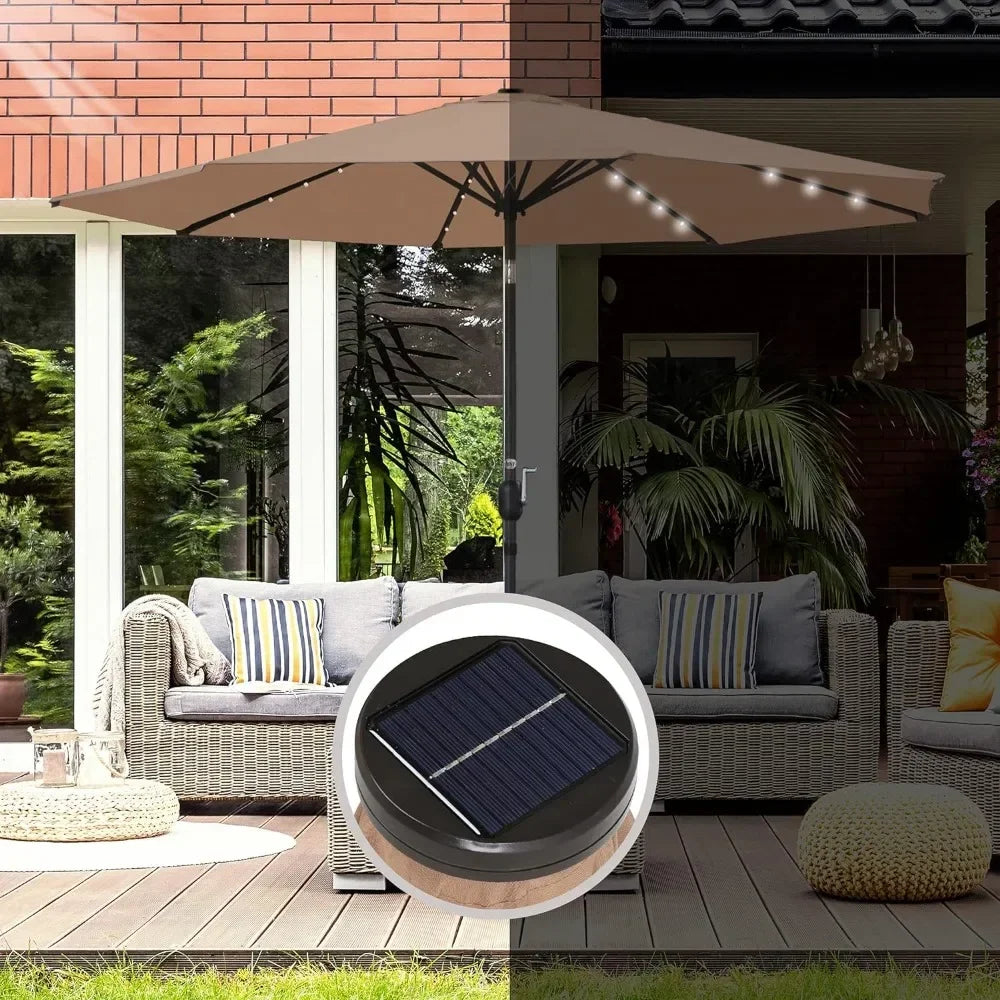 Patio Umbrella with 32 Solar LED Lights, Outdoor Large Table Umbrella with Tilt Adjustment and Crank,  10FT Patio Umbrella