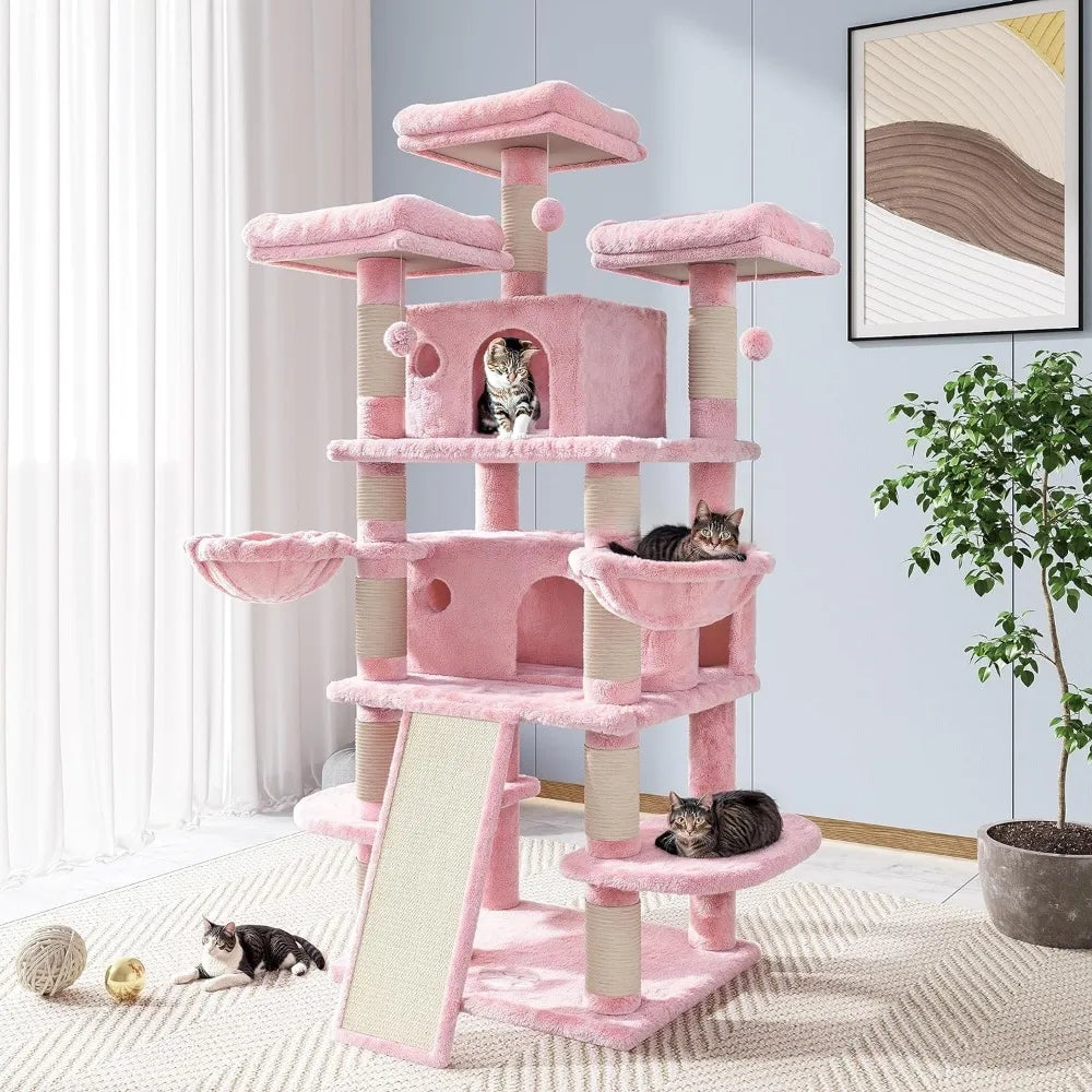 New 68 Inches Cat Tree House and Towers for Large Cat/Cat Climbing Tree with Cat Condo/ Scratching Post - theultimatemarketshop