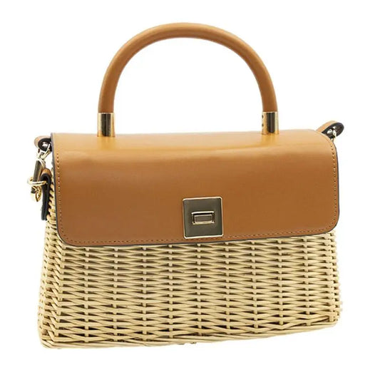 Summer Straw Shoulder Bag For Women  Rattan Woven Top Handle Bag