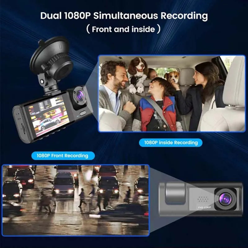 Dash Cam W/ IR Night Vision Loop Recording & 2" IPS Screen 1080P 3 Camera - theultimatemarketshop