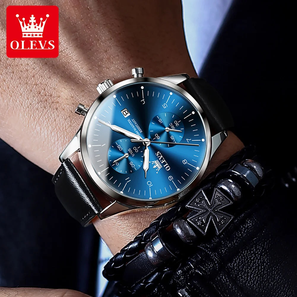 OLEVS Original Men's Luxury Top Brand Leather strap Quartz Wrist Watch - theultimatemarketshop