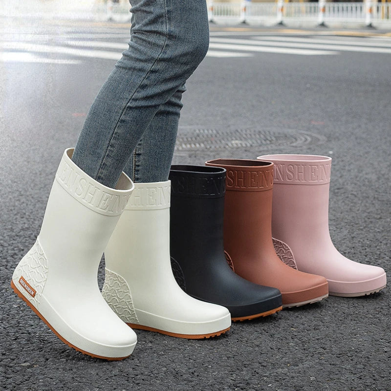 Rain Boots Ladies Waterproof Work Safety Galoshes Women Mid Calf Rubber Boots Non Slip