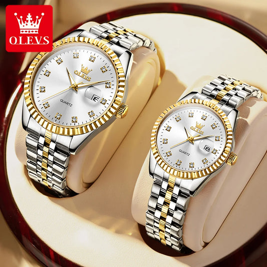 Couple Watches for Men/ Women Stainless Steel Water poof Wristwatches Luxury Top Brand Lover's Watch His or Hers Watch Set