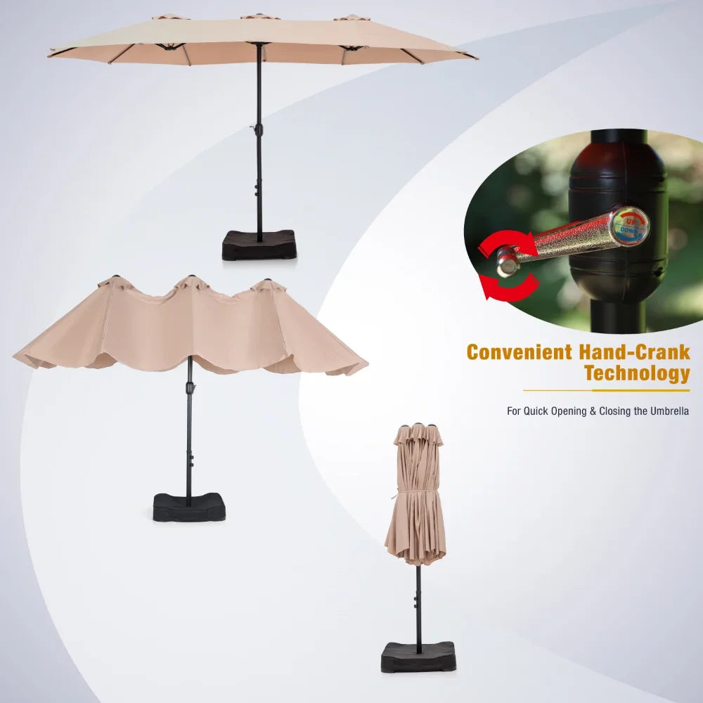 15ft Double-Sided Patio Umbrella with Base 15.00 X 9.00 X 7.80 Feet - - theultimatemarketshop