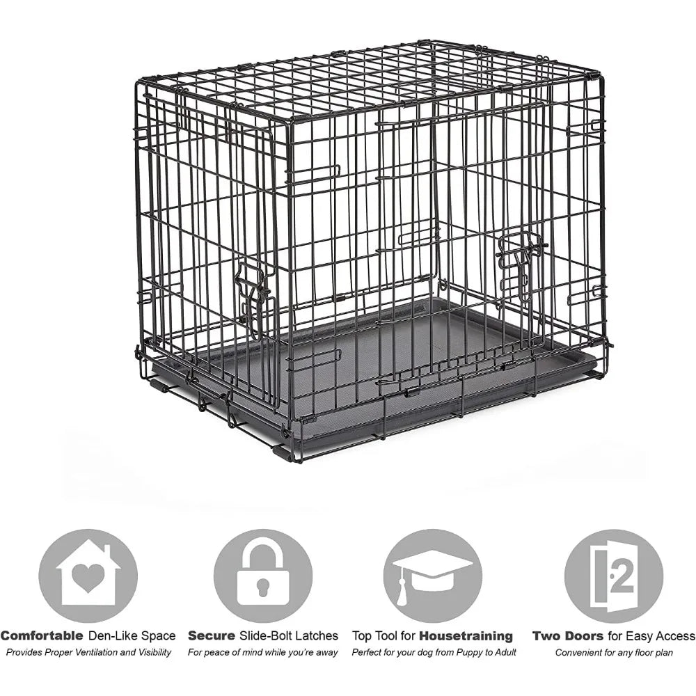 Double Door Dog Crate, Includes Leak-Proof Pan, - theultimatemarketshop