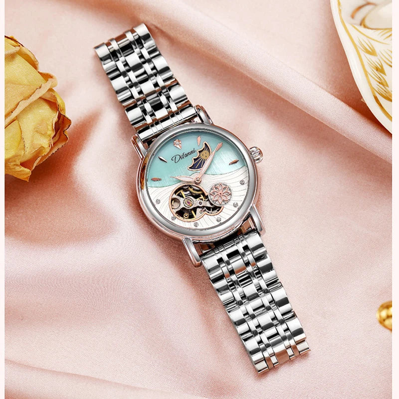 Rotatable Flowers Female Watch Women Top Brand Luxury Fashion Moon Phase Waterproof Automatic Mechanical Watches